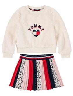 Little Girls Logo Sweatshirt And Pleated Skirt, 2 Piece Set