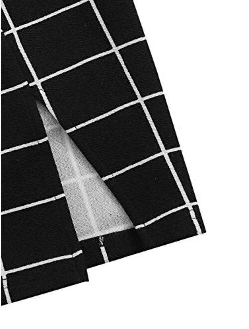 Romwe Girl's Ribbed Long Sleeve Crop Tops and Plaid Pencil Skirt Sets Outfit