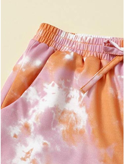 Romwe Girl's 2 Pieces Outfit Tie Dye Crop Tank Tops and Pant Set Clothing Set