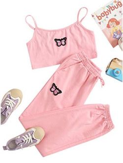 Girl's 2 Piece Outfit Cami Crop Tops and Sweatpants Set Lounge Set