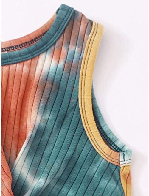 Romwe Girl's 2 Piece Shorts Set Tie Dye Twist Front Tank Tops and Shorts Outfit