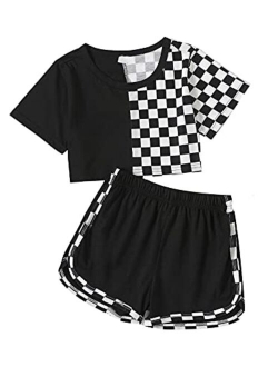 Girl's 2 Piece Shorts Set Graphic Crop Tops and Shorts Athletic Outfit