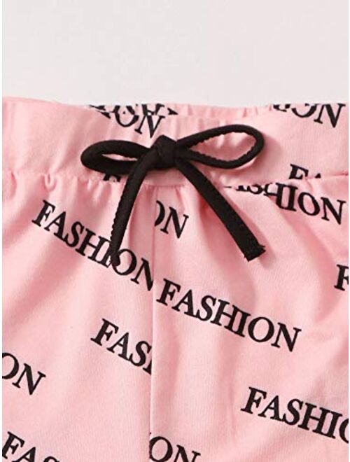 Romwe Girl's 2 Piece Shorts Set Graphic Crop Tops and Shorts Athletic Outfit