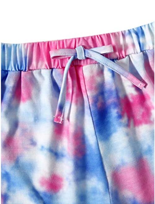 Romwe Gril's Tie Dye Short Sleeve Twist Front Crop Top and Shorts Set 2 Piece Outfit