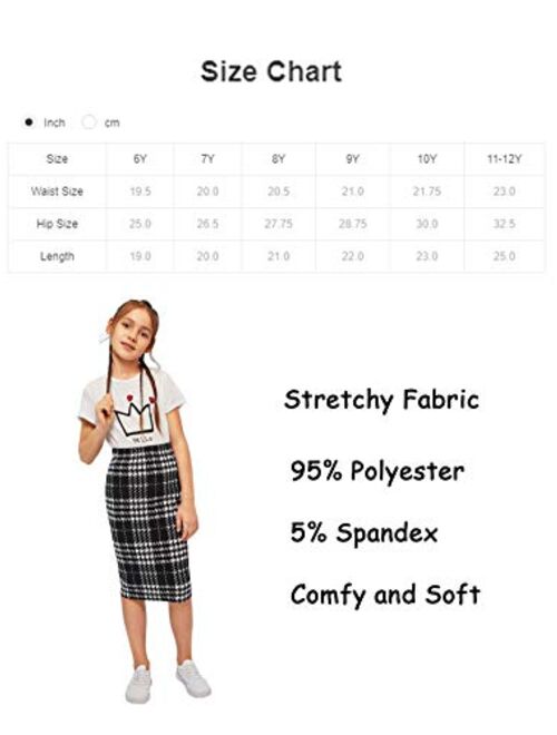 Romwe Girl's Plaid Knee Length Skirts Mid Waist Stretchy Pencil Midi Skirts