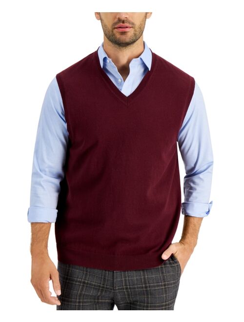 Club Room Men's Regular-Fit Solid V-Neck Sweater Vest, Created for Macy's