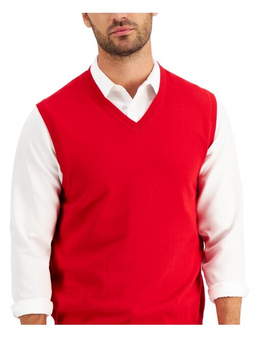 Club Room Men's Regular-Fit Solid V-Neck Sweater Vest, Created for Macy's