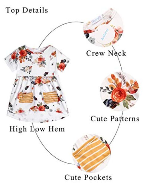 Arshiner Toddler Girls Outfits Floral Hi-Lo Tops+Pants Sets Short Sleeve 2pcs Pants Sets with Pockets