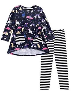 Little Girls Unicorn Clothing Sets Long Sleeve Boutique Birthday Outfits 2 PCS Tops Pants