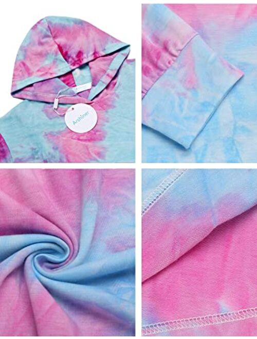 Arshiner Girl's 2 Piece Tie-dye Pullover Hooded Sweatshirt Set Loungewear Sweatpants