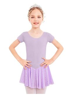 Kid Girls Ballet Leotard with Skirt Short Sleeve Toddler Dance Dresses