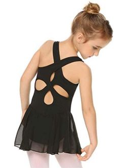 Kid Girls Hollow Back Ballet Leotard with Skirt Sleeveless Dance Dresses
