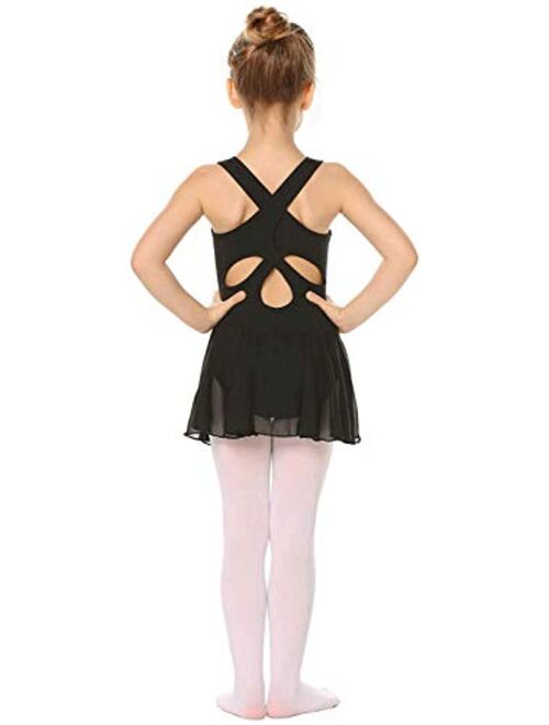 Arshiner Kid Girls Hollow Back Ballet Leotard with Skirt Sleeveless Dance Dresses