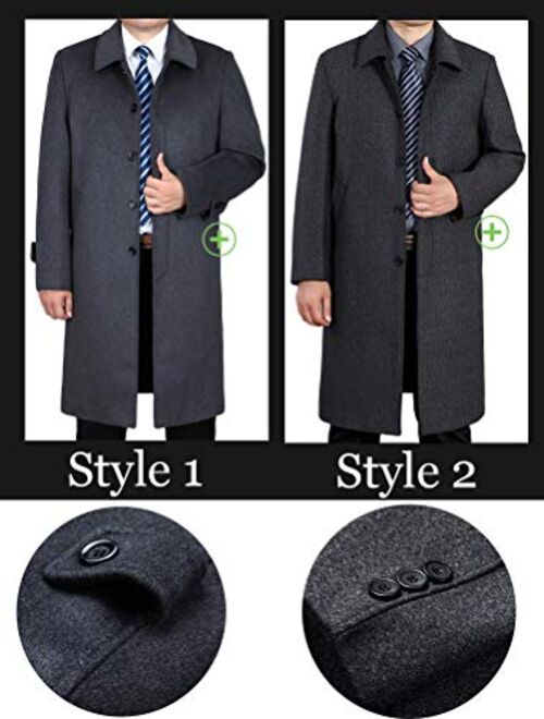 Mordenmiss Men's Wool Single Breasted Winter Trench Jacket Woolen Pea Coat