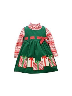 Holiday Christmas Dress - Green Corduroy Jumper Dress for Baby, Toddler and Little Girls