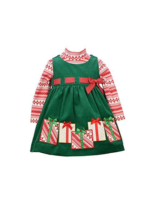 Bonnie Jean Holiday Christmas Dress - Green Corduroy Jumper Dress for Baby, Toddler and Little Girls