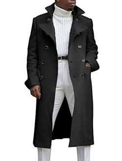 Men's British Style Double Breasted Heavyweight Mid Long Wool Pea Coat