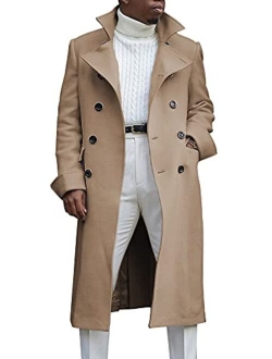 Men's British Style Double Breasted Heavyweight Mid Long Wool Pea Coat