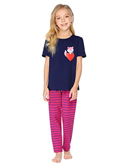 Arshiner Girls Pajamas Soft Short Sleeve & Pants Cat PJs Set Sleepwear