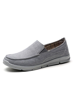 Men's Casual Slip-on Loafers Vintage Flat Boat Shoes Canvas Walking Sneakers