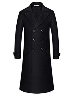 APTRO Men's Luxury Full Length Trench Coat Long Wool Overcoat Winter Windbreaker