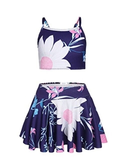 Girls' 3Pcs Swimsuits Bikini Bathing Suit Beach Surf Floral Tankini Swimwear