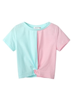 Girls Casual Tie Dye Short-Sleeve T-Shirt Summer Twist Front Tunic Tee Tops