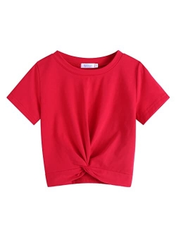 Girls Casual Tie Dye Short-Sleeve T-Shirt Summer Twist Front Tunic Tee Tops