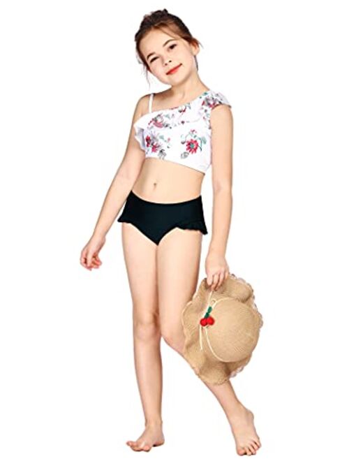 Arshiner Girls Swimsuit Ruffles Flounce Printed Two Pieces Bikini Set Swimwear Bathing Suits