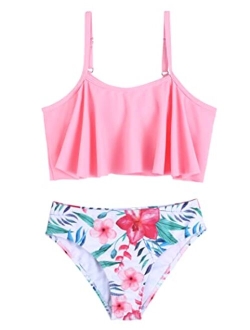 Girls Swimsuit Two Pieces Bikini Set Ruffle Bathing Suits Flounced Tankini Swimwear