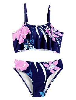 Girls Swimsuit Two Pieces Bikini Set Ruffle Bathing Suits Flounced Tankini Swimwear