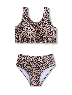 Girls Bikini Beach Swimwear 2 Piece Swimsuits Floral Printing Bathing Suits for 4-12 Years