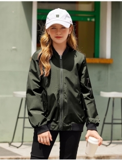 Girls' Bomber Jacket Casual Coat Zip Up Outerwear with Pockets for 4-12 Years