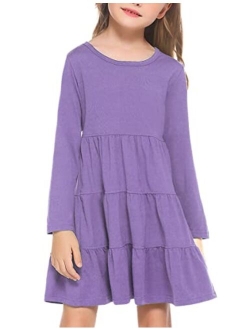 Girl Long Sleeve Dress Tiered Ruffle Swing Tunic Shirt Dress