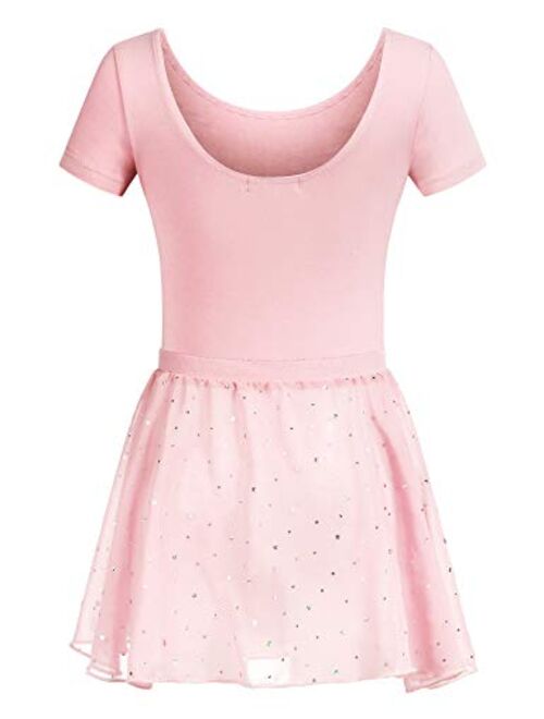 Arshiner Girls 2PCS Team Basic Ballet Dress Leotard with Removable Sequined Tutu Skirt 3-11 Year