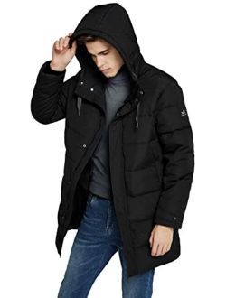 Men's Long Hooded Winter Down Jacket Warm Puffer Jacket