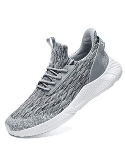 Men's Running Shoes Sock Sneakers - Air Knit Mesh Breathable Sport Shoes Lace-up Comfortable Shock Cushioning Sneakers