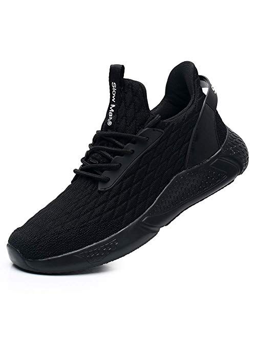 Slow Man Men's Running Shoes Sock Sneakers - Air Knit Mesh Breathable Sport Shoes Lace-up Comfortable Shock Cushioning Sneakers