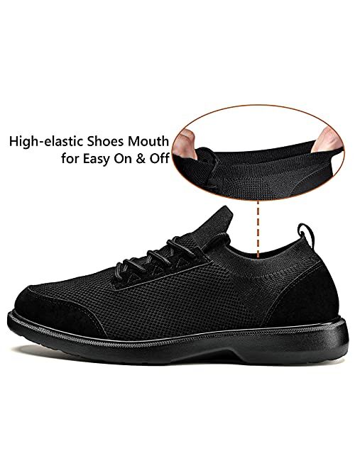 Slow Man Mens Dress Shoes Oxford Shoes - Breathable Knit Mesh Slip Resistance Casual Shoes for Man Slip On Business Walking Shoes