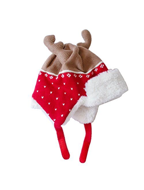 Home Prefer Kids Christmas Hats Cotton Brocade Knit Cap Elk Horn Winter Hat Red