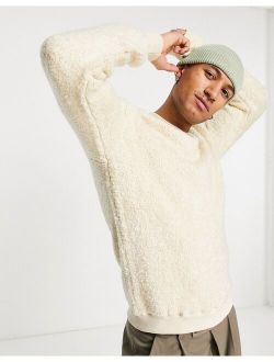 borg crew neck sweater in cream
