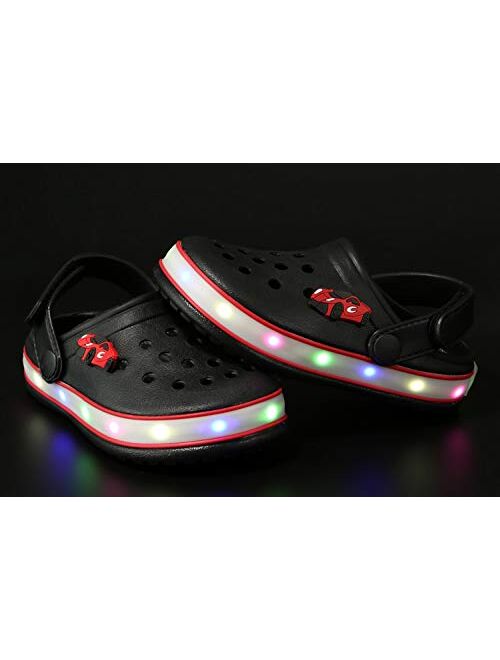 XPKWS Kids Clogs LED Garden Shoes Boys Girls Mules Light up Sandals Slip on Lightweight Non-Slip 