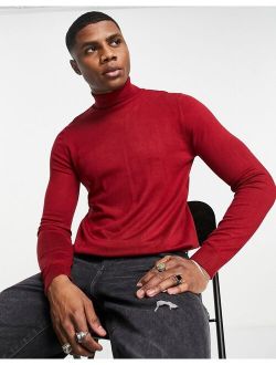 knitted roll neck in burgundy