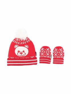 knitted teddy hat and glove set