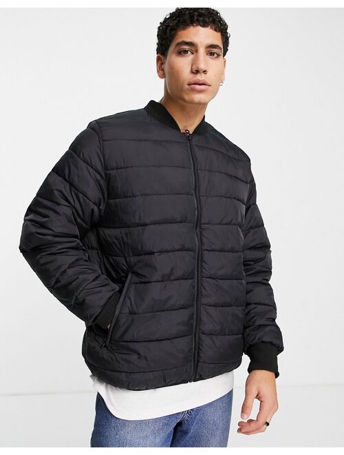 Pull&Bear puffer bomber jacket in black