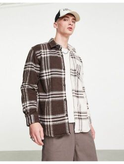 spliced overshirt in brown check
