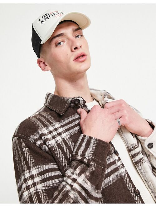 Pull&Bear spliced overshirt in brown check