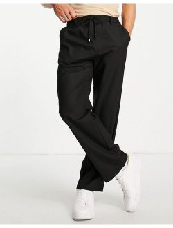 wide leg pants with elastic waist in black