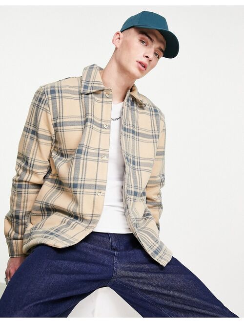 Pull&Bear checked shirt in camel
