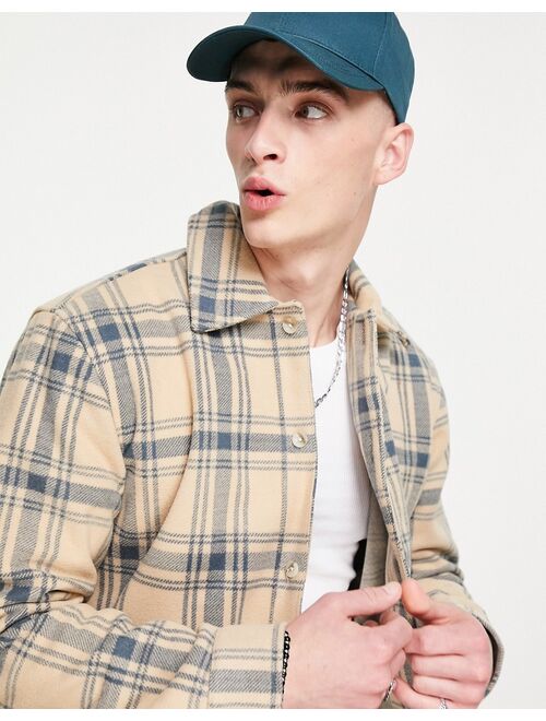 Pull&Bear checked shirt in camel